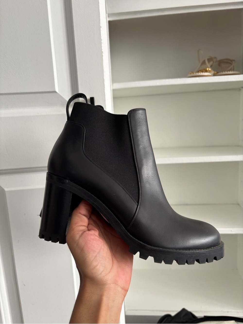 Christian Louboutin Black Leather Lug Sole Chelsea Booties